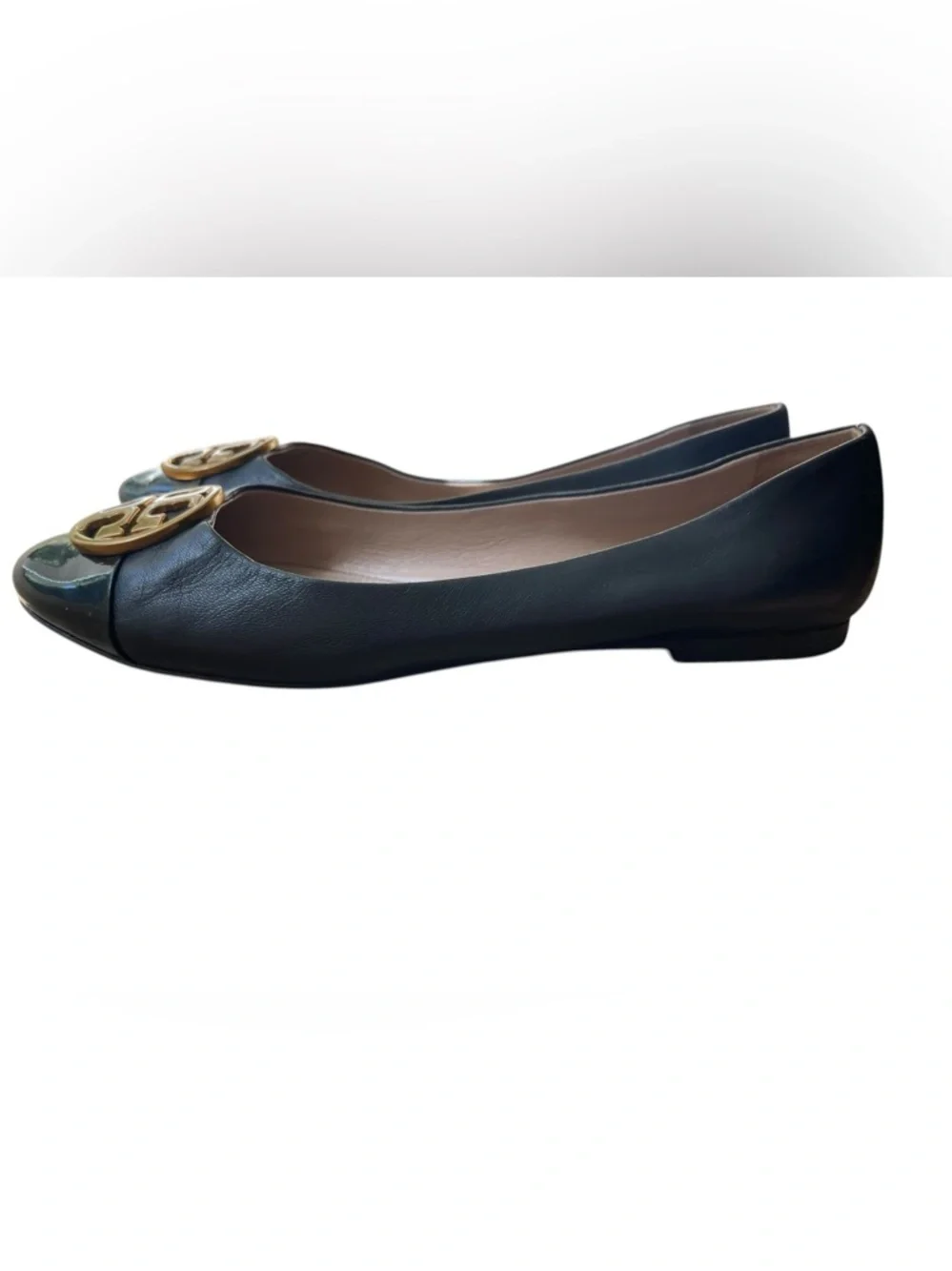 Tory Burch Chelsea Black Cap-Toe Leather & Patent Ballet Flat Women's Sz 6.5
